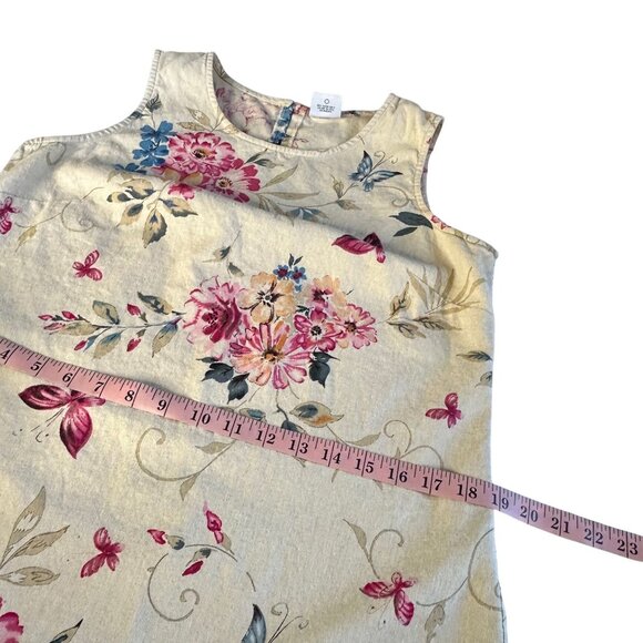 Vintage Floral Linen Shift Dress Sleeveless Butterfly Spring Fairy Feminine - Picture 8 of 10